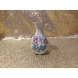 Vintage Leart Brazil Porcelain Mini Bud Vase Floral Pink White Decor 3.25"